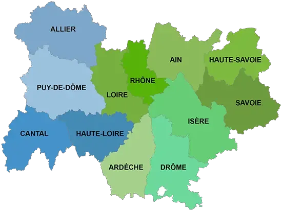Carte de la région Auvergne-Rhône-Alpes